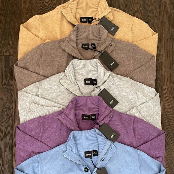 New Hugo Boss Sweater Half Zip Buttons Sky Blue Wool Pullover Sweater - Picture 10 of 10